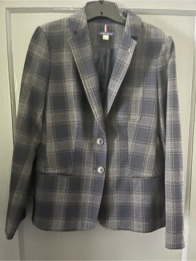 Tommy Hilfiger Navy & Gray Plaid Two-Button Blazer